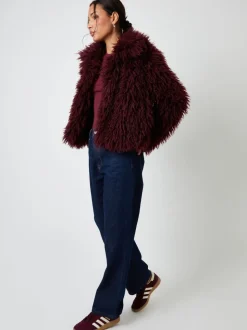 Rood - Threadbare Collared Faux Fur Coat