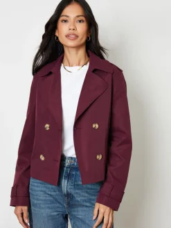 Rood - Threadbare cropped trenchcoat met dubbele rij knopen
