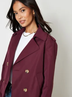 Rood - Threadbare cropped trenchcoat met dubbele rij knopen