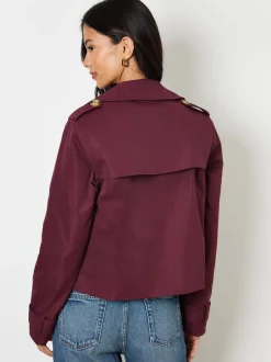 Rood - Threadbare cropped trenchcoat met dubbele rij knopen