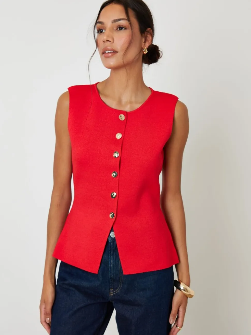 Rood - Threadbare Ribbed Knitted Waistcoat