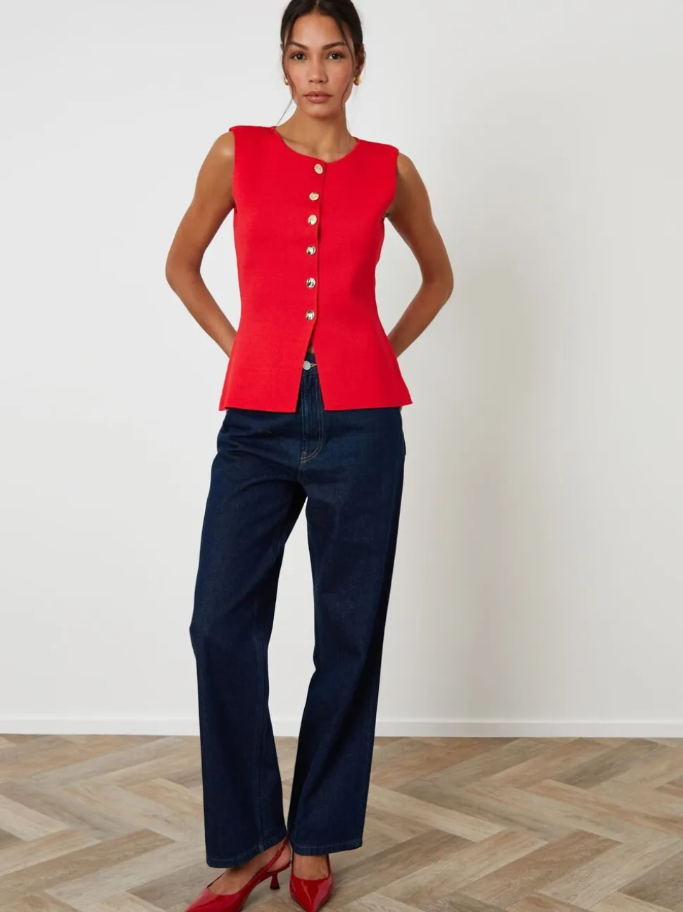 Rood - Threadbare Ribbed Knitted Waistcoat