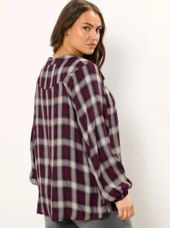 Rood - Yours Curve blouse met ruit en strik bij de hals