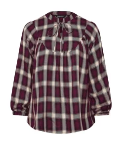 Rood - Yours Curve blouse met ruit en strik bij de hals