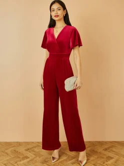 Rood - Yumi - Jumpsuit met engelenmouwen
