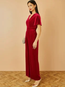 Rood - Yumi - Jumpsuit met engelenmouwen