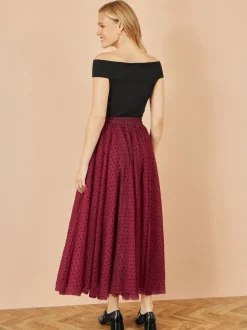 Rood - Yumi Mesh Heart Print Tulle Skirt