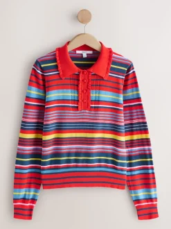 Rood divers gestreept - Soft Touch Cotton Rich Frill Polo Top