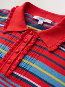 Rood divers gestreept - Soft Touch Cotton Rich Frill Polo Top