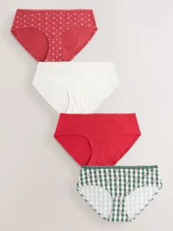 Rood hart/groene ruit - Katoenen kanten slipjes 4 stuks