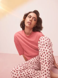 Rood met hartjesprint - Pyjama met korte mouwen
