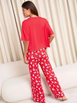 Rood met hond - Lipsy Kerstmis Pyjama's Set met Korte mouwen van jersey