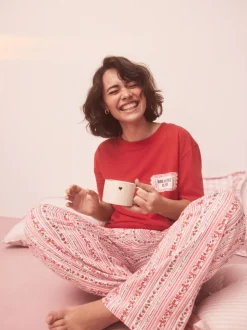 Rood met print - Pyjama met korte mouwen