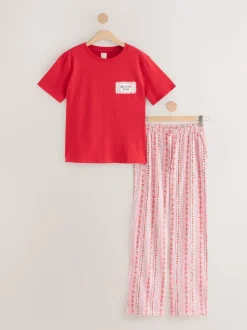 Rood met print - Pyjama met korte mouwen