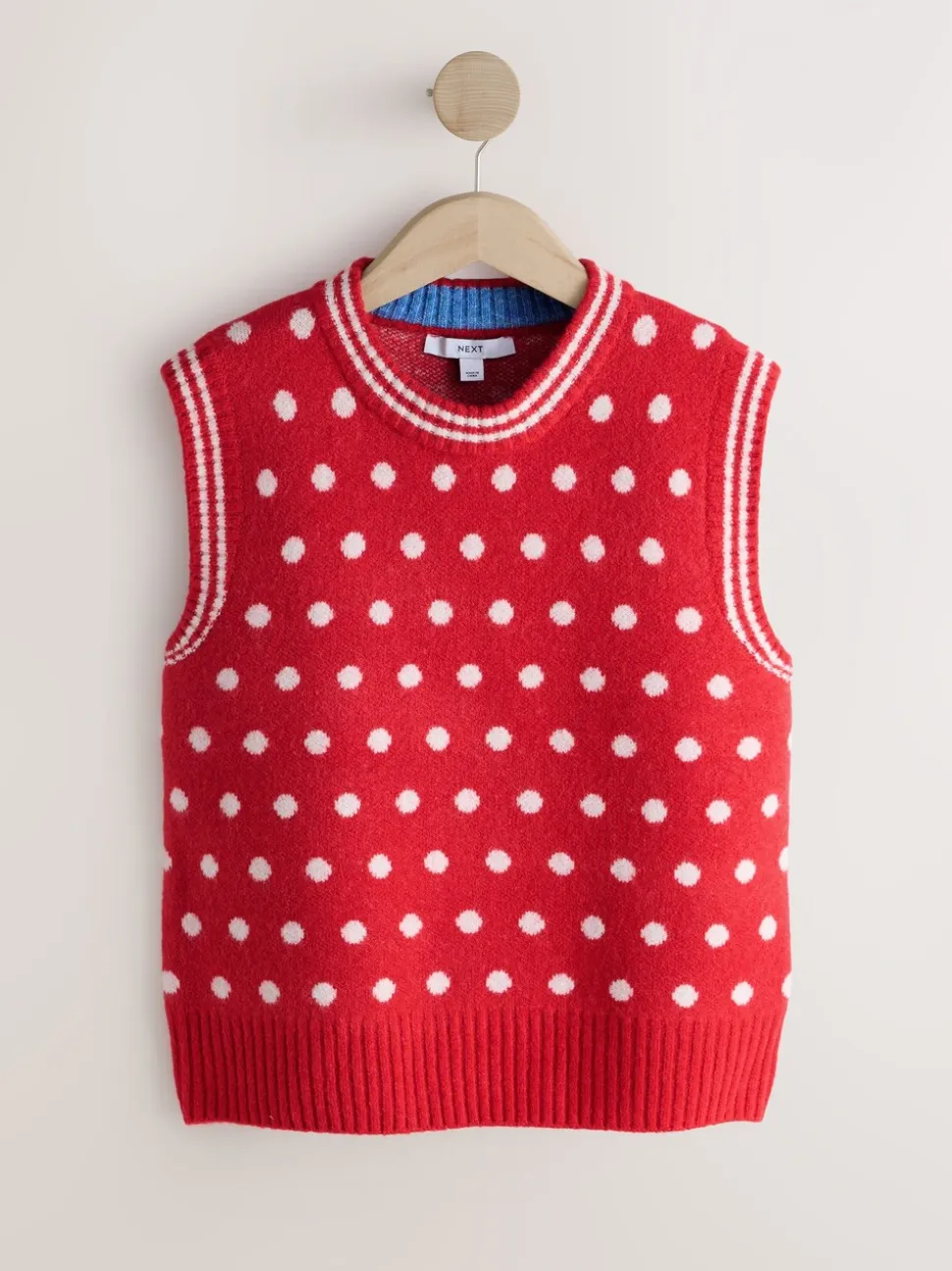 Rood met stippen - Mouwloze gebreide tanktop met wol