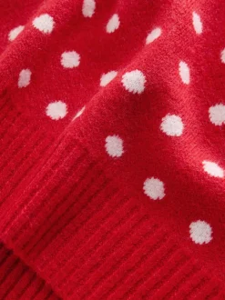 Rood met stippen - Mouwloze gebreide tanktop met wol