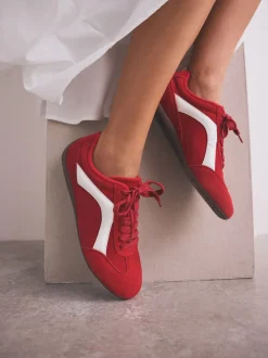 Rood suède - Forever Comfort® Leather Slimsole Lace-Up Trainers