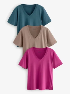 Rood/blauwgroen - Modal slouch T-shirt met korte mouwen verpakking van 3