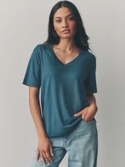 Rood/blauwgroen - Modal slouch T-shirt met korte mouwen verpakking van 3