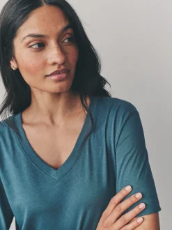 Rood/blauwgroen - Modal slouch T-shirt met korte mouwen verpakking van 3