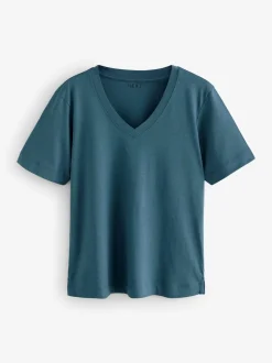 Rood/blauwgroen - Modal slouch T-shirt met korte mouwen verpakking van 3