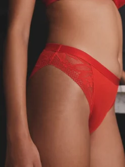 Rood/crèmekleurig - Verpakking van 2 slipjes van microvezel en kant