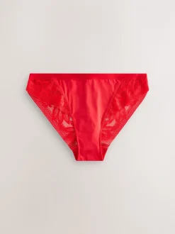 Rood/crèmekleurig - Verpakking van 2 slipjes van microvezel en kant