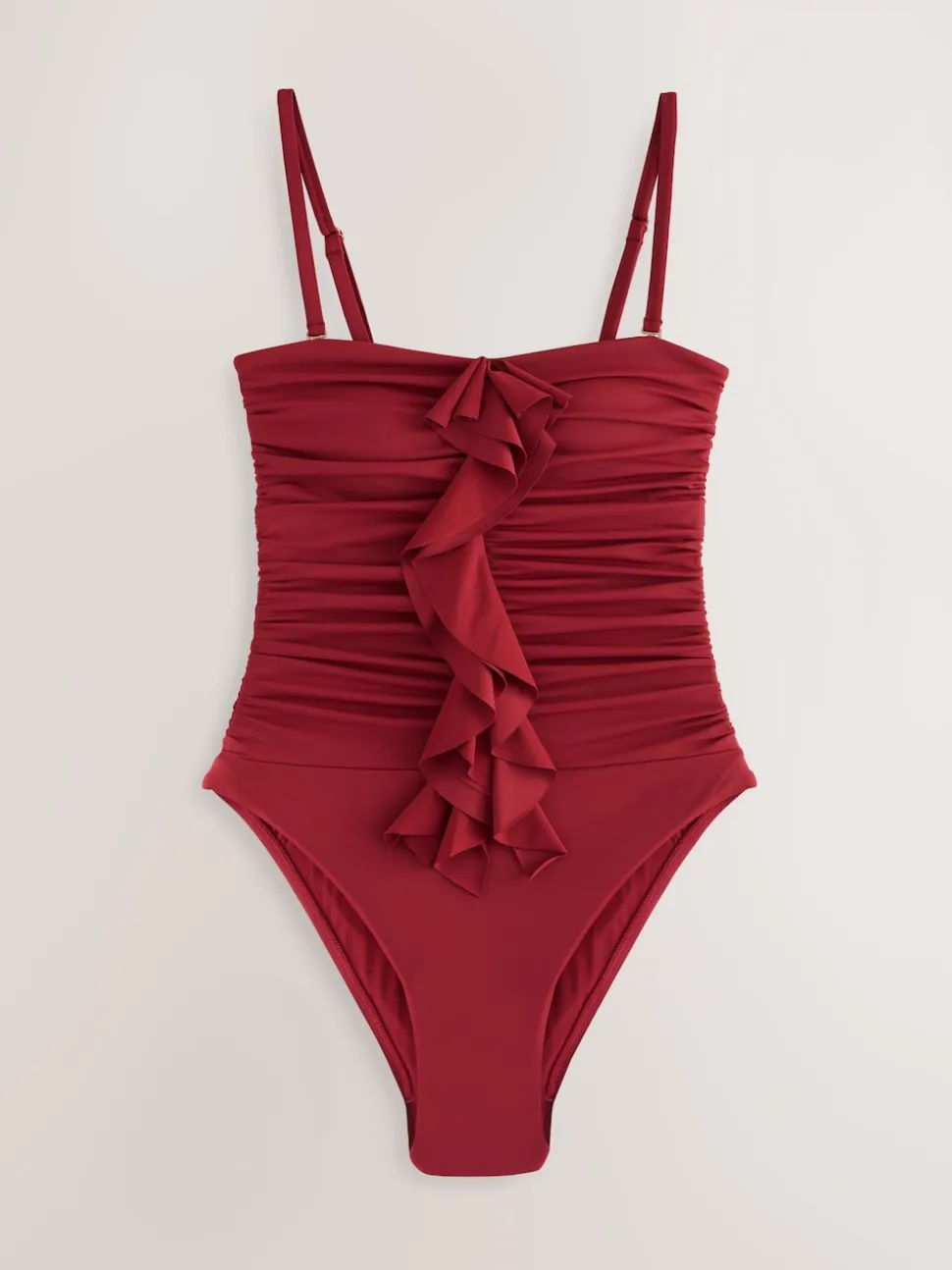 Roodpaars 'Wine' - Tummy Control Frill Bandeau Swimsuit