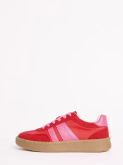 Rood/roze - Friends Like These Lace Up Retro Gumsole Sports Trainers