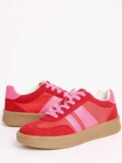Rood/roze - Friends Like These Lace Up Retro Gumsole Sports Trainers
