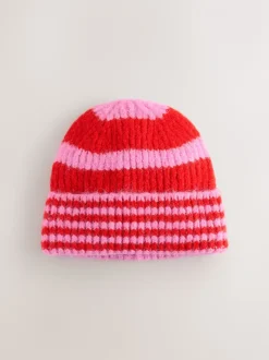 Rood/roze - Stripe Knitted Beanie Hat
