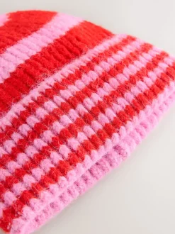 Rood/roze - Stripe Knitted Beanie Hat