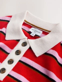 Rood/roze gestreept - 100% Wool N.Premium Polo Jumper