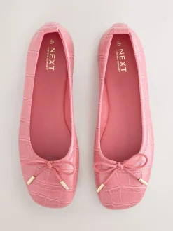 Rose Pink Croc - Forever Comfort® Square Toe Bow Ballet Flats