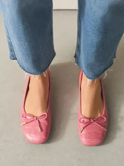Rose Pink Croc - Forever Comfort® Square Toe Bow Ballet Flats