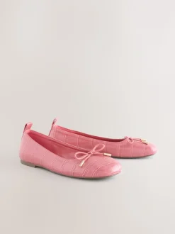 Rose Pink Croc - Forever Comfort® Square Toe Bow Ballet Flats