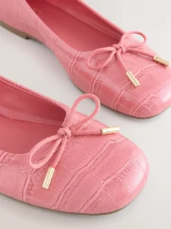 Rose Pink Croc - Forever Comfort® Square Toe Bow Ballet Flats