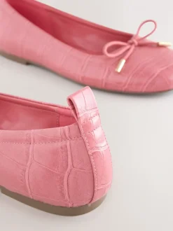 Rose Pink Croc - Forever Comfort® Square Toe Bow Ballet Flats