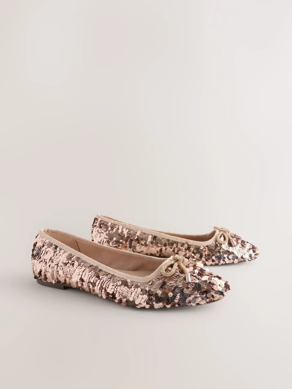 Roségoud met lovertjes - Ballerina's met ronde neus