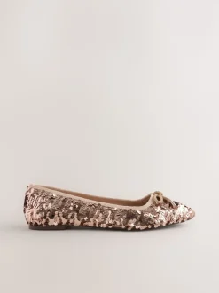 Roségoud met lovertjes - Ballerina's met ronde neus