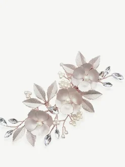 Roségoudkleurig - Ivory & Co - Gardenia klem met kristallen, parels en geëmailleerde bloem