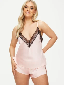 Roze - Ann Summers Cerise camipyjama van satijn met kant