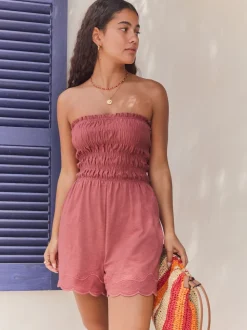 Roze - Bandeau playsuit met plooien