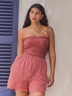 Roze - Bandeau playsuit met plooien