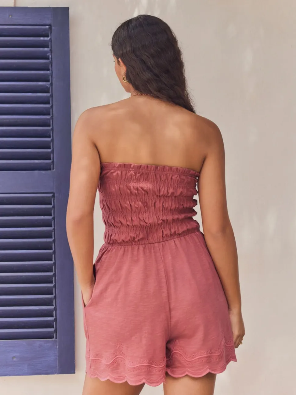 Roze - Bandeau playsuit met plooien