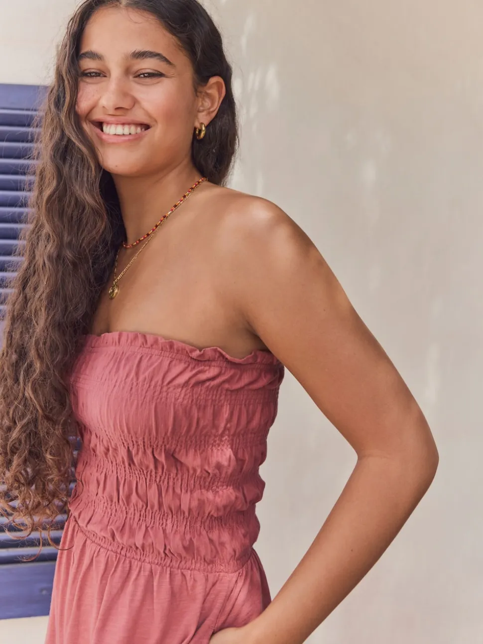 Roze - Bandeau playsuit met plooien