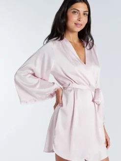 Roze - Boux Avenue Kaya Lace Trim Satin Robe