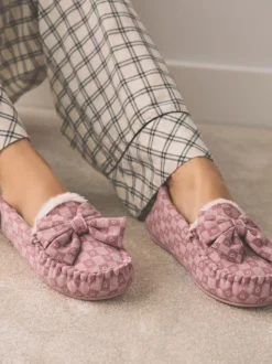 Roze - Check Heart Moccasin Slippers