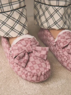 Roze - Check Heart Moccasin Slippers