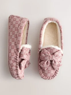 Roze - Check Heart Moccasin Slippers